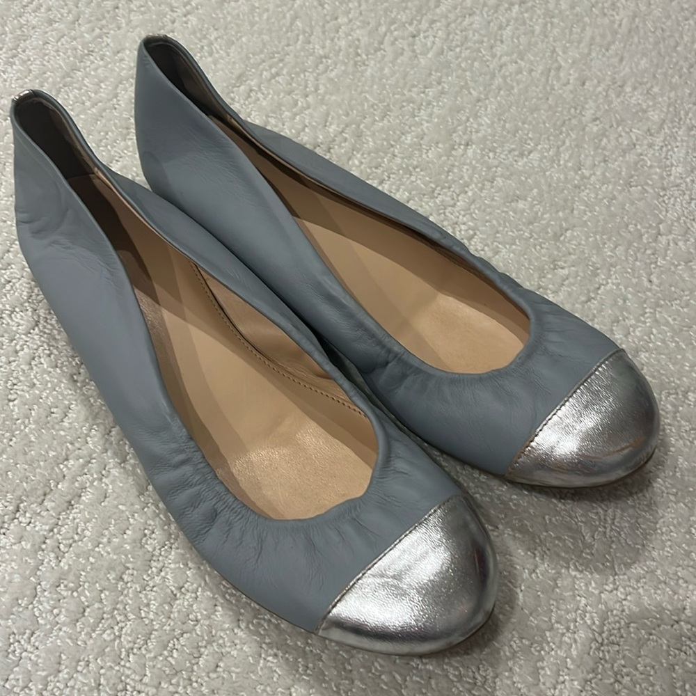 J.Crew cap toe ballet flat silver grey/light blue size 8.5